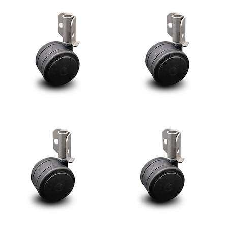 Service Caster 2.375" Black Soft Twin Wheel Caster with Inside Mount Set SCC SCC-GR02S60-TPR-BLK-716-4-CB90-4